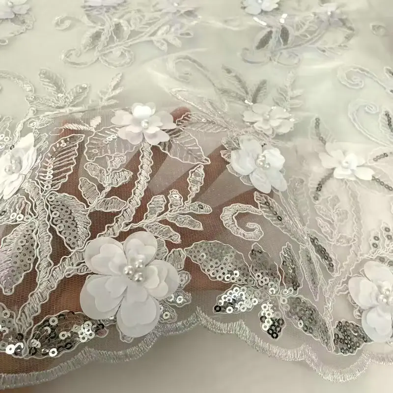 Wholesale Beautiful 3d Flower Beaded Cheap Textile Embroidery Fabric Swiss Voile Lace Trim 2021 Wholesale Beautiful 3d Flower Beaded Cheap Textile Embroidery Fabric Swiss Voile Lace Trim 2021