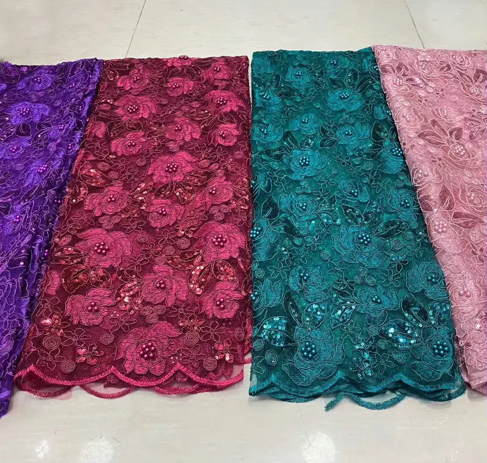 Wholesale Beautiful 3d Flower Beaded Cheap Textile Embroidery Fabric Swiss Voile Lace Trim 2021 Wholesale Beautiful 3d Flower Beaded Cheap Textile Embroidery Fabric Swiss Voile Lace Trim 2021
