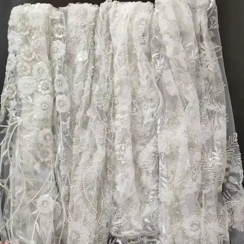 Wholesale Beautiful 3d Flower Beaded Cheap Textile Embroidery Fabric Swiss Voile Lace Trim 2021 Wholesale Beautiful 3d Flower Beaded Cheap Textile Embroidery Fabric Swiss Voile Lace Trim 2021